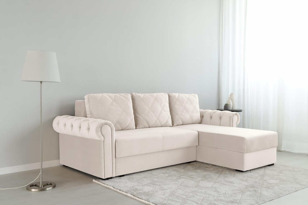 Colțar LUXURY 2, cu ladă de depozitare, 2500x1800x850 mm, suprafața dormit 2000x1600 mm.