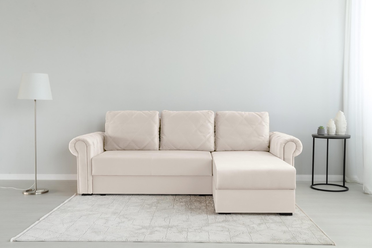 Colțar LUXURY 2, cu ladă de depozitare, 2500x1800x850 mm, suprafața dormit 2000x1600 mm.