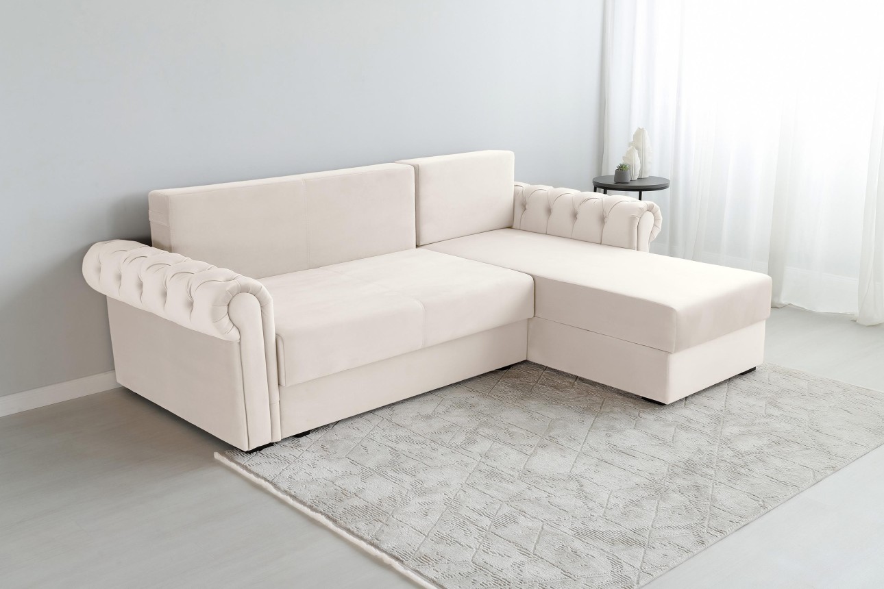 Colțar LUXURY 2, cu ladă de depozitare, 2500x1800x850 mm, suprafața dormit 2000x1600 mm.
