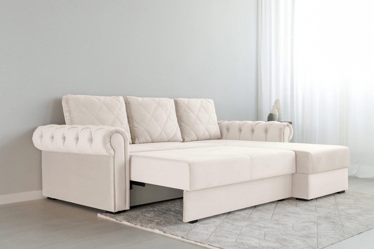 Colțar LUXURY 2, cu ladă de depozitare, 2500x1800x850 mm, suprafața dormit 2000x1600 mm.