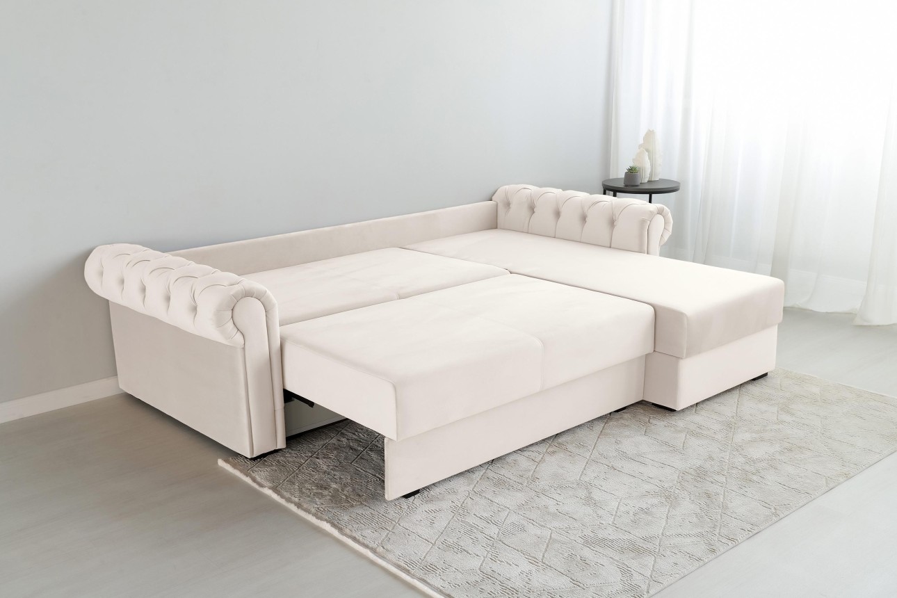 Colțar LUXURY 2, cu ladă de depozitare, 2500x1800x850 mm, suprafața dormit 2000x1600 mm.