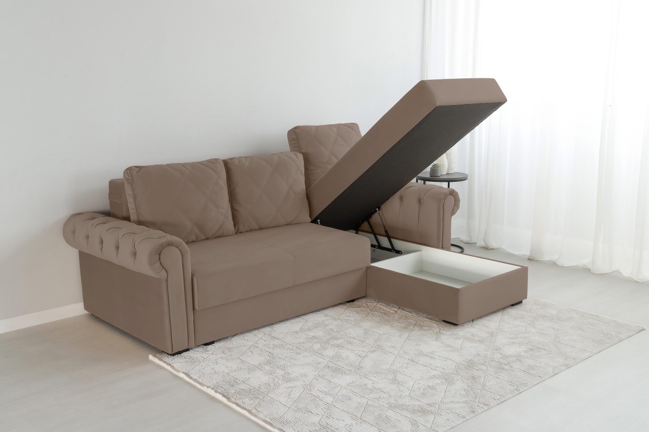 Colțar LUXURY 2, cu ladă de depozitare, 2500x1800x850 mm, suprafața dormit 2000x1600 mm.