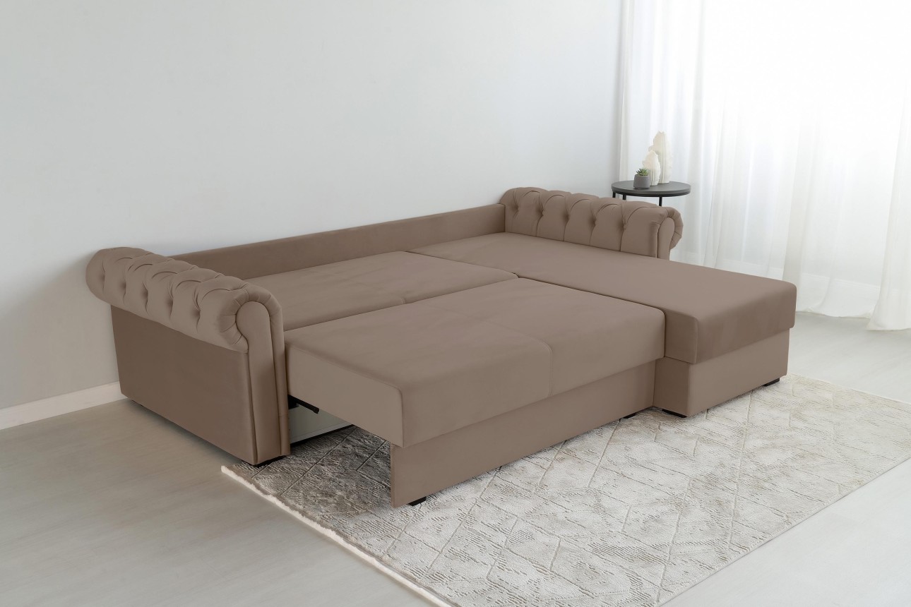 Colțar LUXURY 2, cu ladă de depozitare, 2500x1800x850 mm, suprafața dormit 2000x1600 mm.