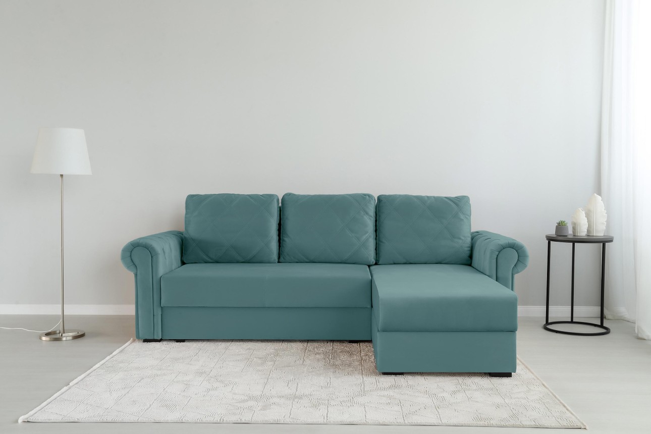 Colțar LUXURY 2, cu ladă de depozitare, 2500x1800x850 mm, suprafața dormit 2000x1600 mm.