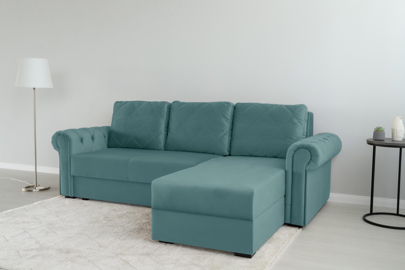 Colțar LUXURY 2, cu ladă de depozitare, 2500x1800x850 mm, suprafața dormit 2000x1600 mm.