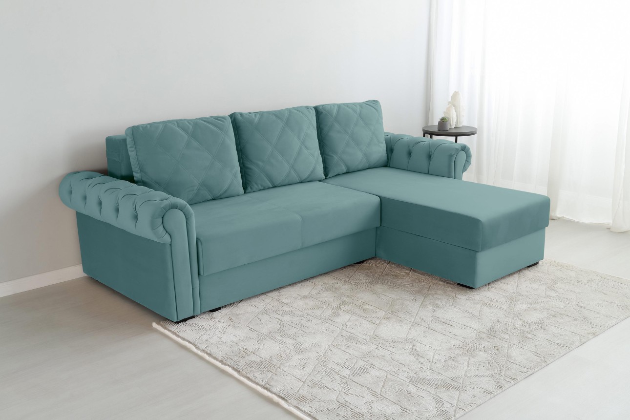 Colțar LUXURY 2, cu ladă de depozitare, 2500x1800x850 mm, suprafața dormit 2000x1600 mm.