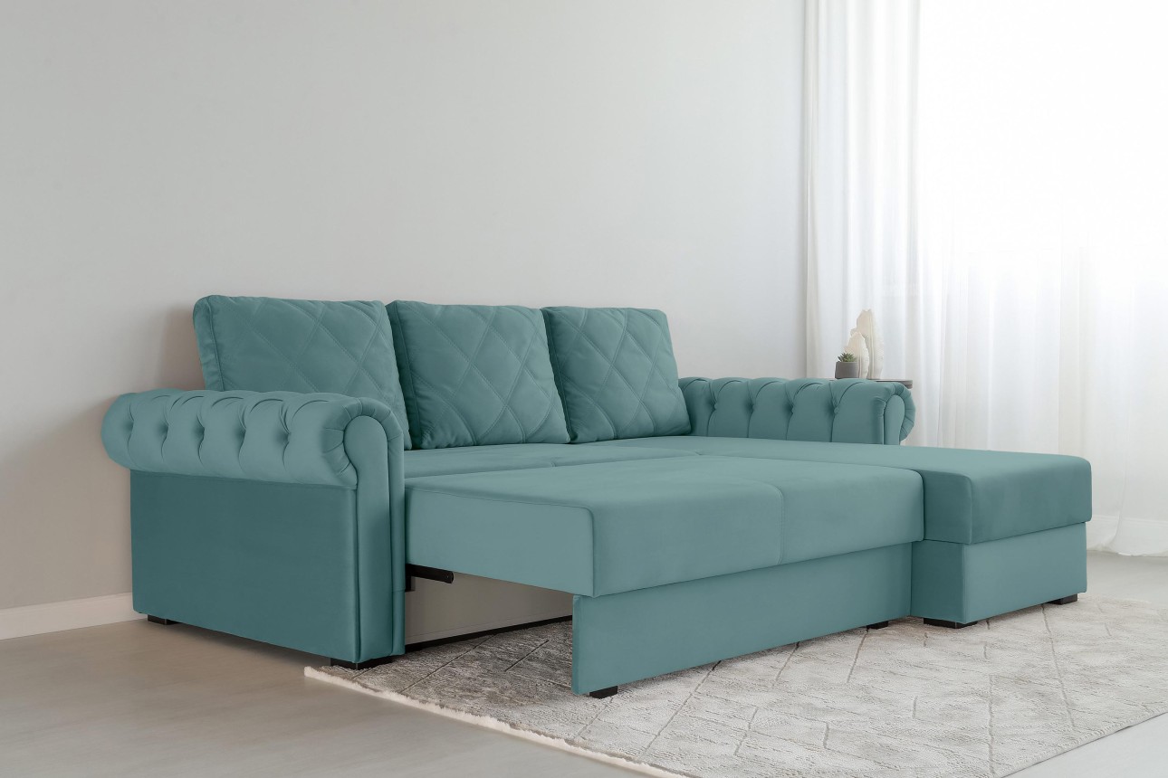 Colțar LUXURY 2, cu ladă de depozitare, 2500x1800x850 mm, suprafața dormit 2000x1600 mm.