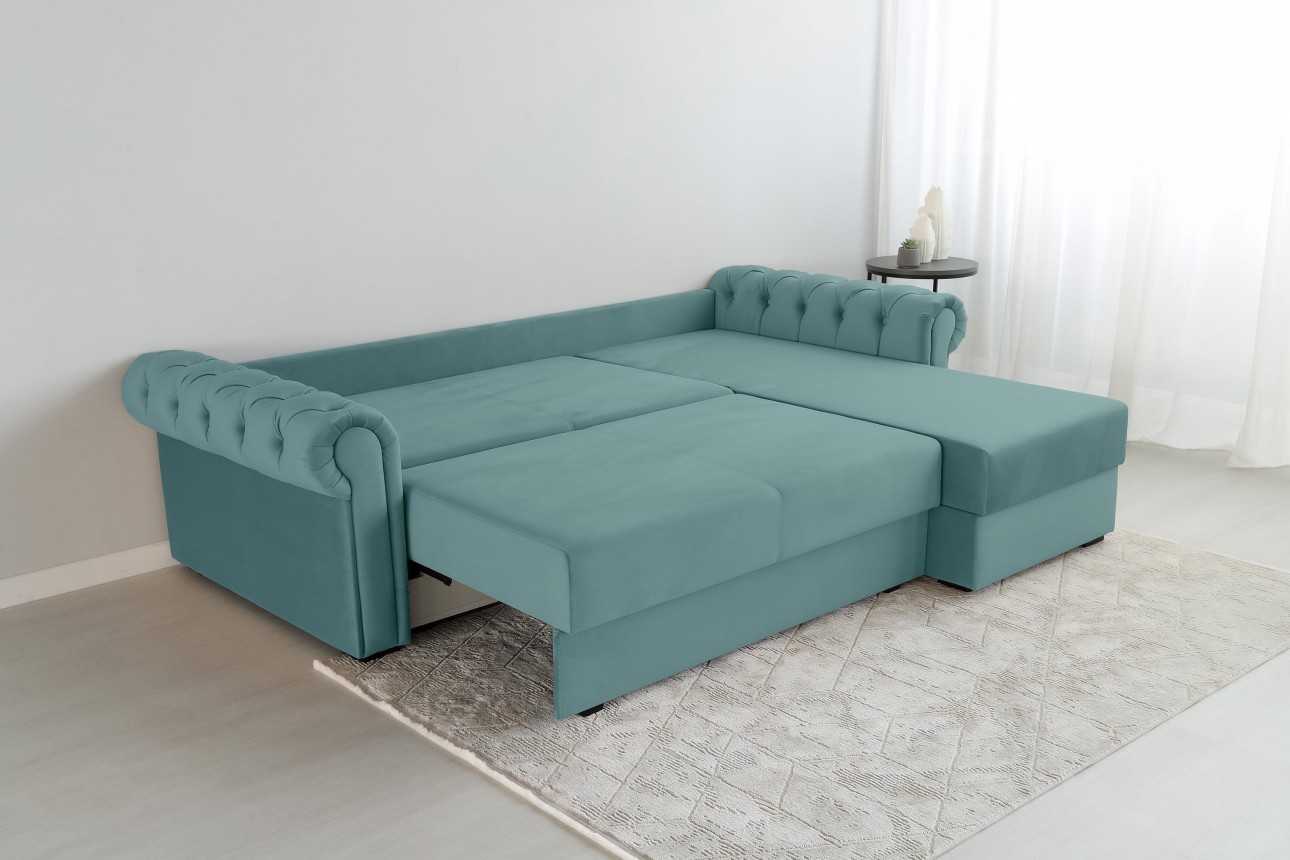 Colțar LUXURY 2, cu ladă de depozitare, 2500x1800x850 mm, suprafața dormit 2000x1600 mm.