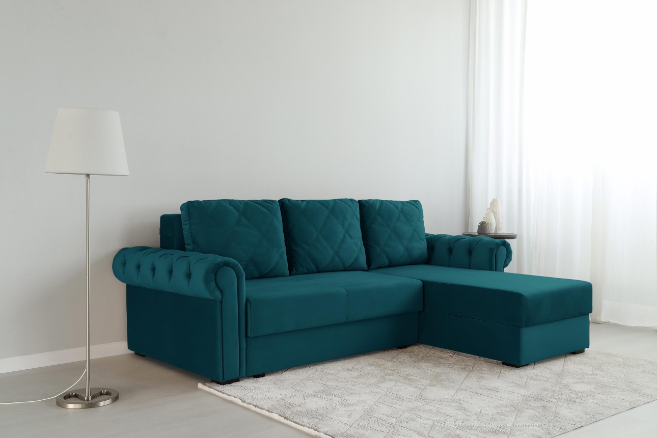 Colțar LUXURY 2, cu ladă de depozitare, 2500x1800x850 mm, suprafața dormit 2000x1600 mm.