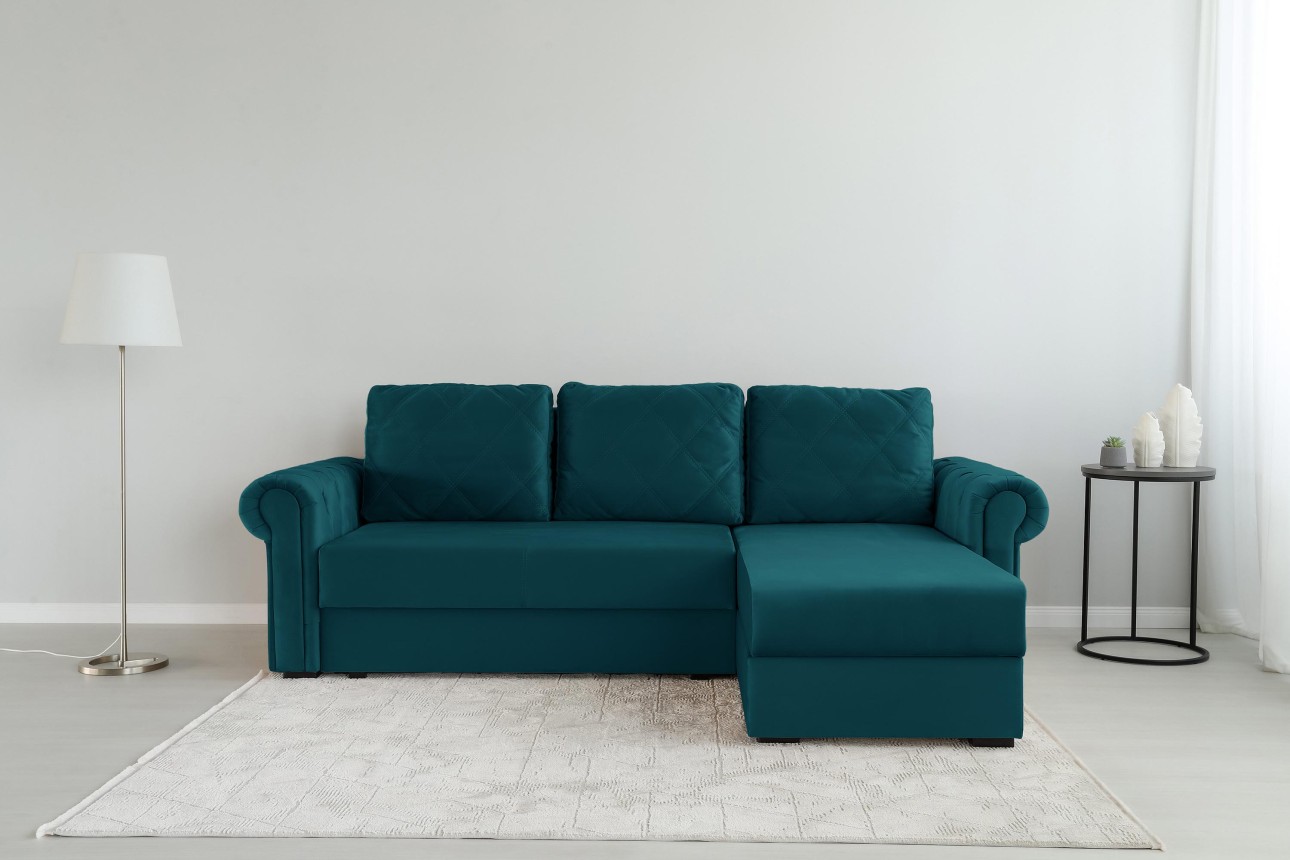 Colțar LUXURY 2, cu ladă de depozitare, 2500x1800x850 mm, suprafața dormit 2000x1600 mm.