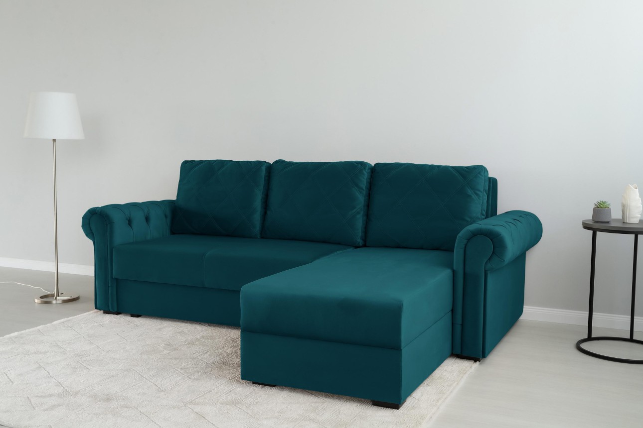 Colțar LUXURY 2, cu ladă de depozitare, 2500x1800x850 mm, suprafața dormit 2000x1600 mm.