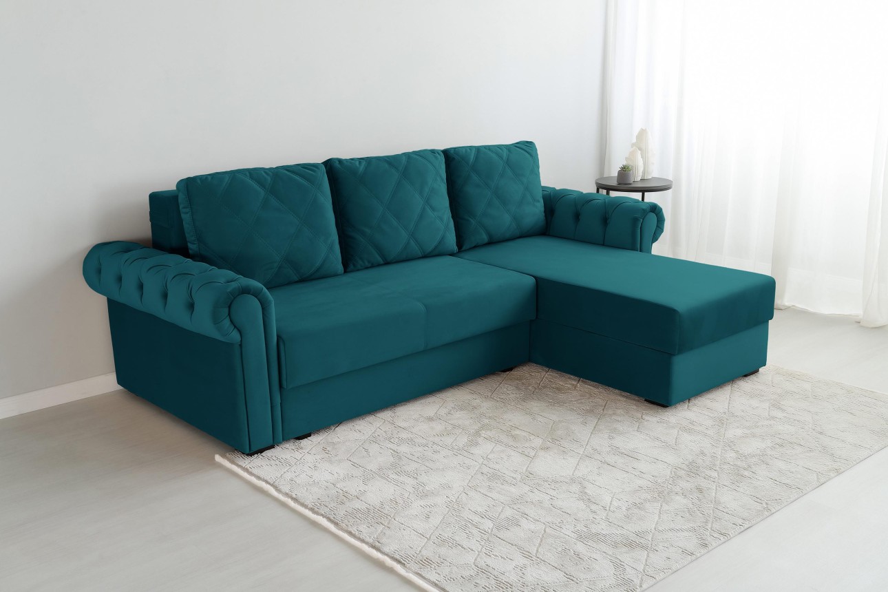 Colțar LUXURY 2, cu ladă de depozitare, 2500x1800x850 mm, suprafața dormit 2000x1600 mm.