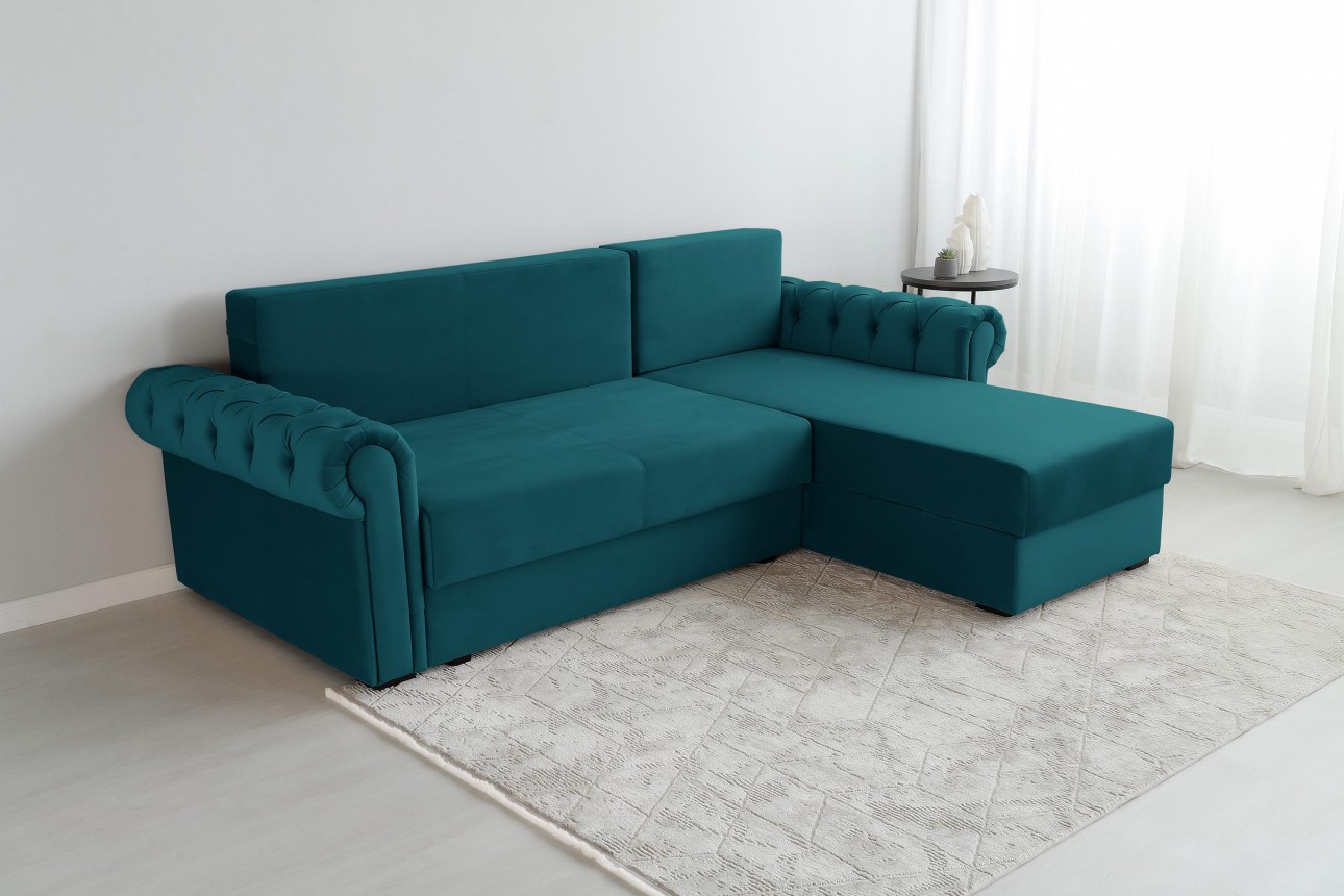 Colțar LUXURY 2, cu ladă de depozitare, 2500x1800x850 mm, suprafața dormit 2000x1600 mm.