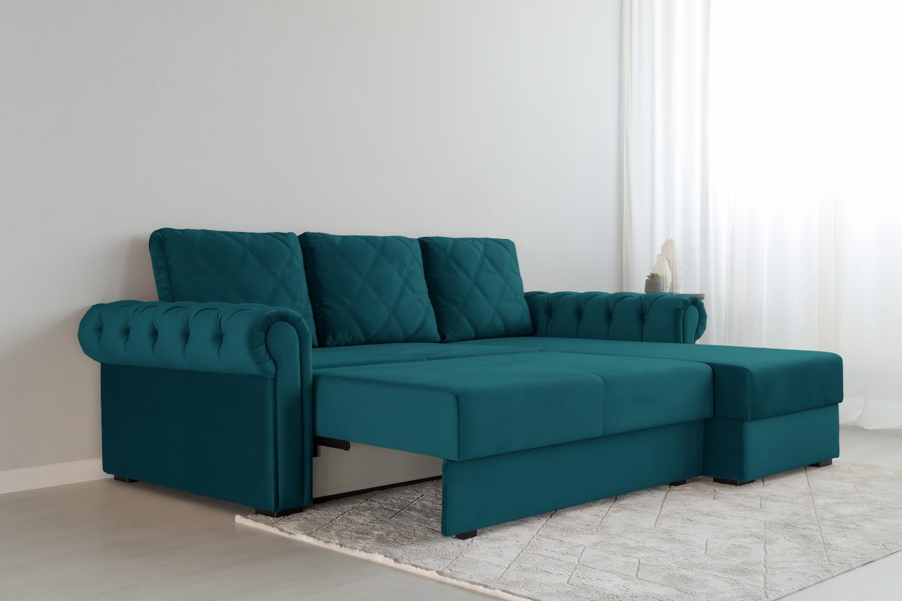 Colțar LUXURY 2, cu ladă de depozitare, 2500x1800x850 mm, suprafața dormit 2000x1600 mm.
