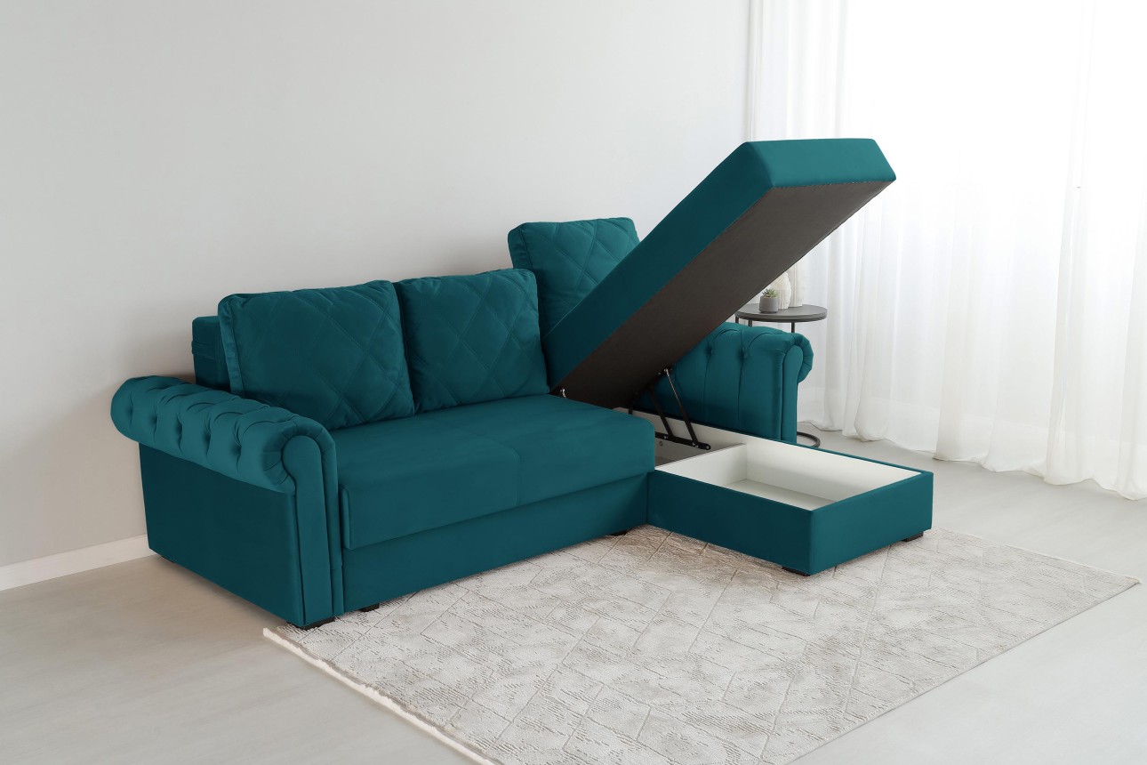 Colțar LUXURY 2, cu ladă de depozitare, 2500x1800x850 mm, suprafața dormit 2000x1600 mm.