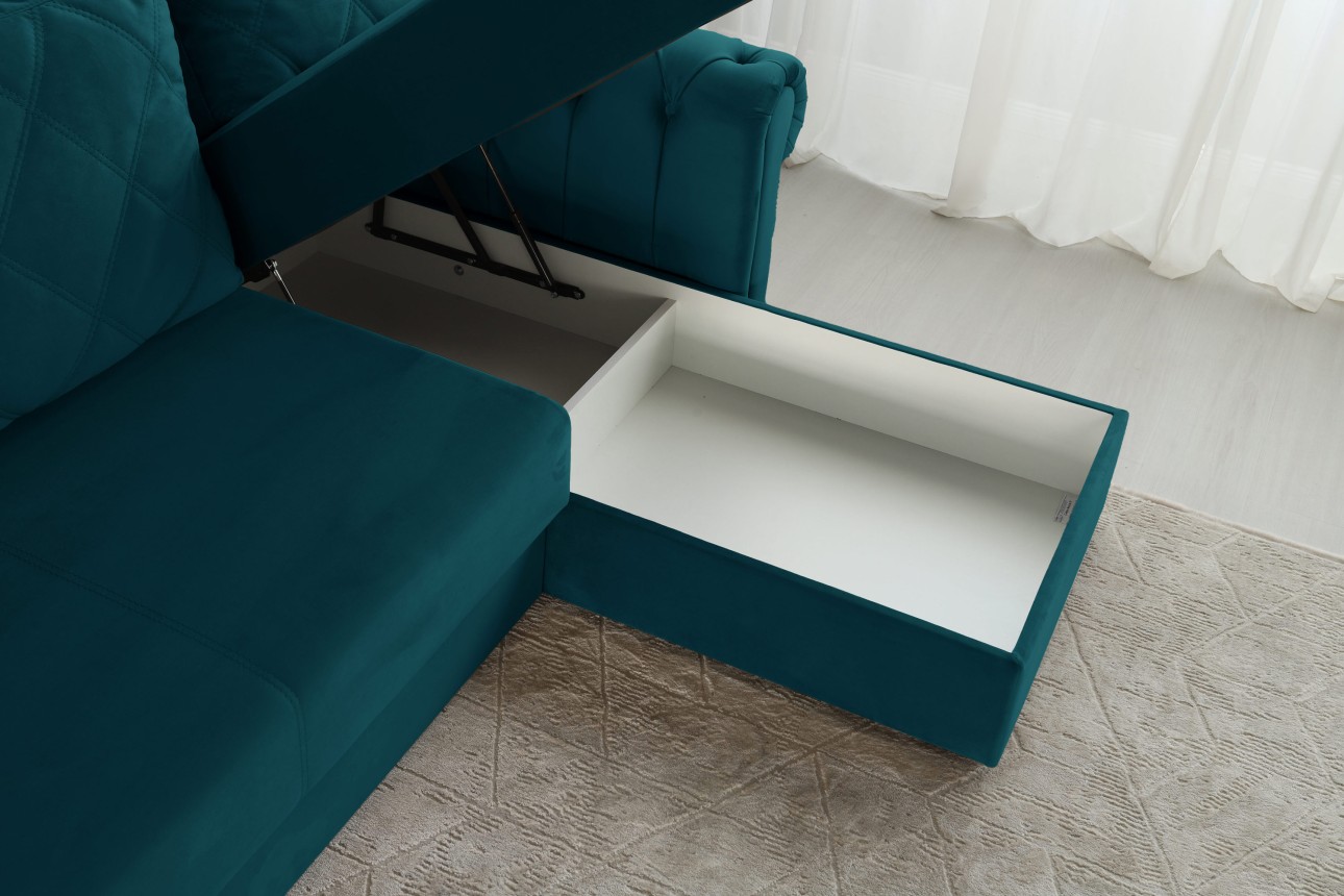 Colțar LUXURY 2, cu ladă de depozitare, 2500x1800x850 mm, suprafața dormit 2000x1600 mm.
