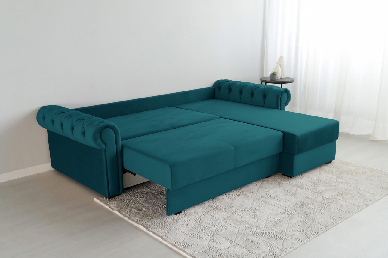 Colțar LUXURY 2, cu ladă de depozitare, 2500x1800x850 mm, suprafața dormit 2000x1600 mm.