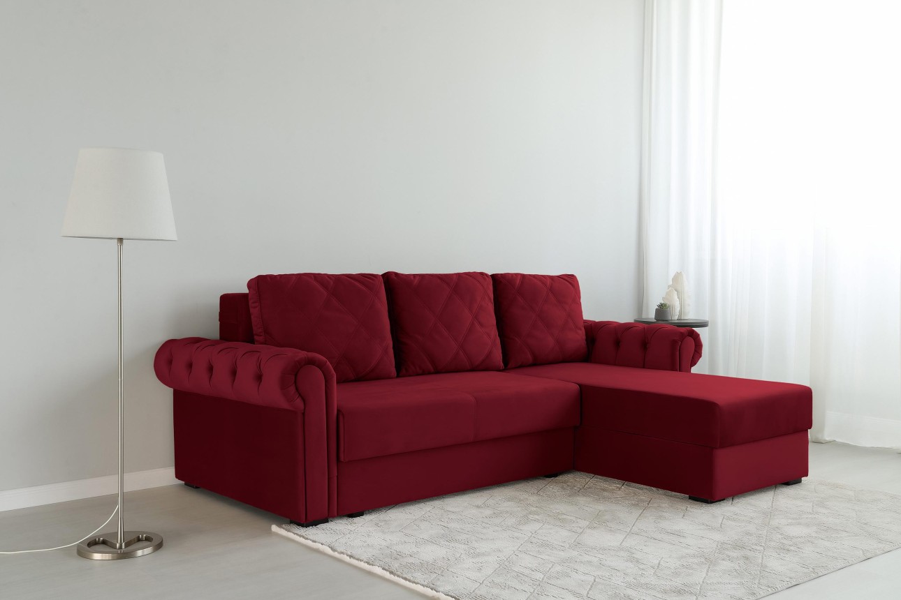 Colțar LUXURY 2, cu ladă de depozitare, 2500x1800x850 mm, suprafața dormit 2000x1600 mm.
