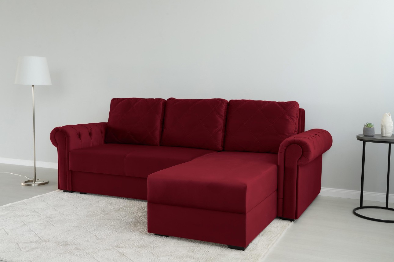 Colțar LUXURY 2, cu ladă de depozitare, 2500x1800x850 mm, suprafața dormit 2000x1600 mm.