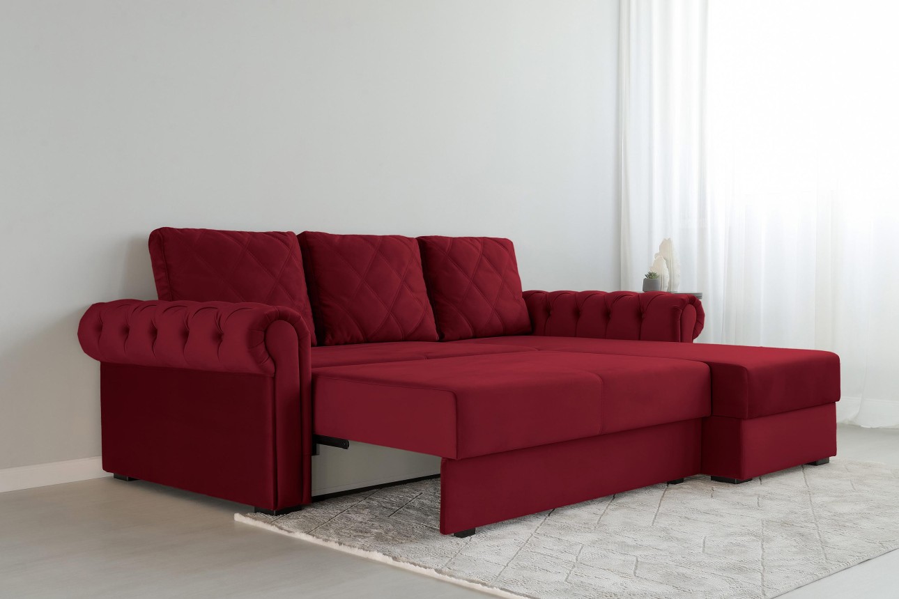Colțar LUXURY 2, cu ladă de depozitare, 2500x1800x850 mm, suprafața dormit 2000x1600 mm.
