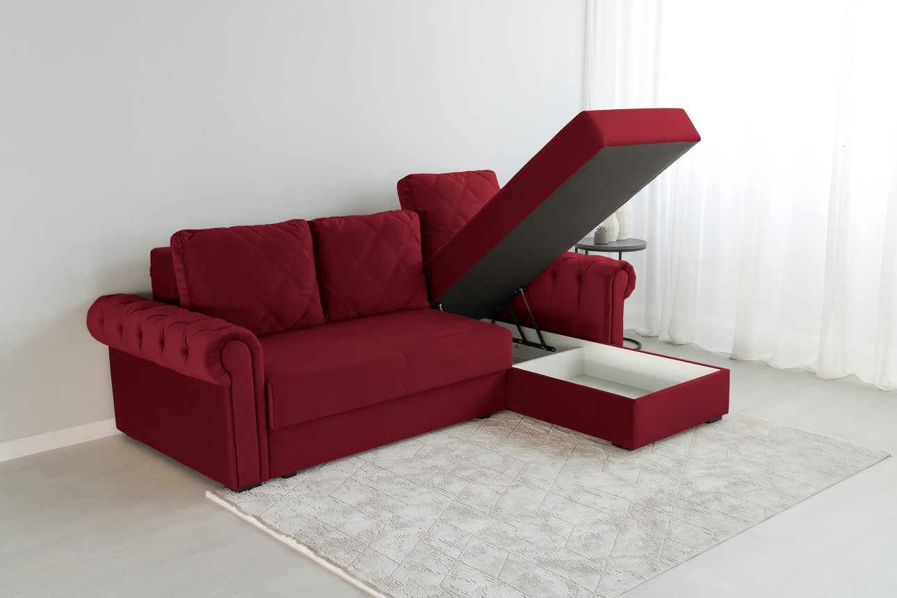 Colțar LUXURY 2, cu ladă de depozitare, 2500x1800x850 mm, suprafața dormit 2000x1600 mm.