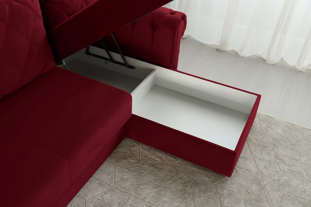 Colțar LUXURY 2, cu ladă de depozitare, 2500x1800x850 mm, suprafața dormit 2000x1600 mm.