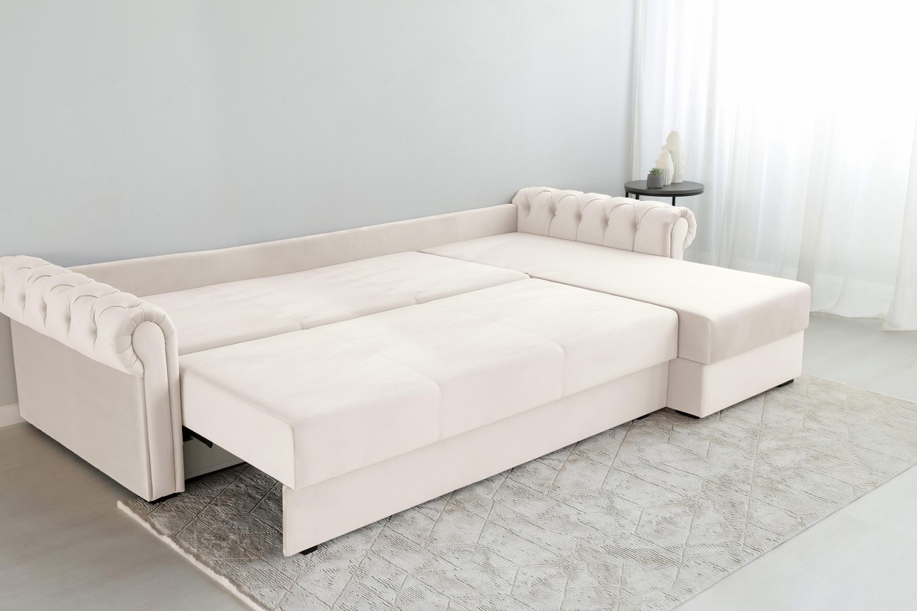 Colțar LUXURY 3, cu ladă de depozitare, 3150x1800x850 mm, suprafața dormit 2630x1600 mm.