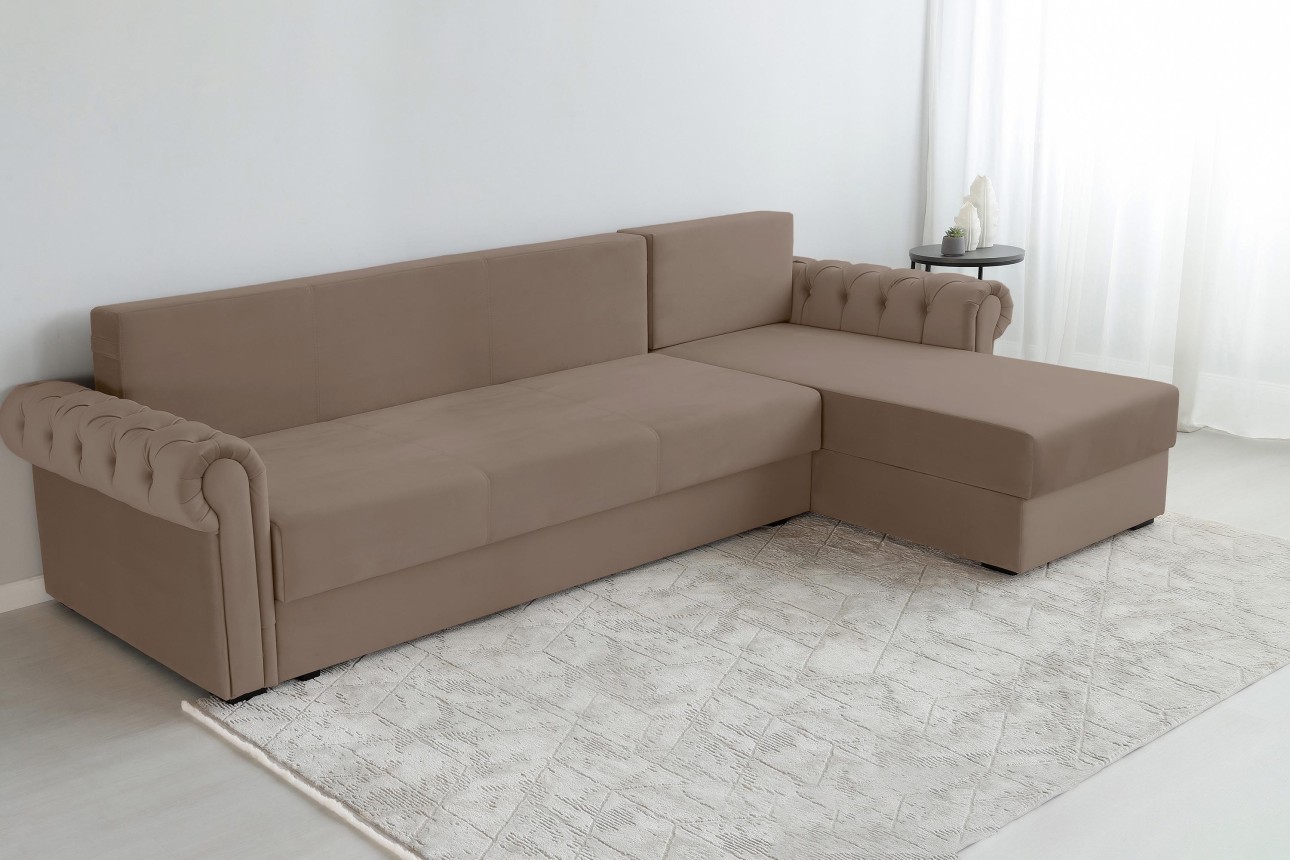 Colțar LUXURY 3, cu ladă de depozitare, 3150x1800x850 mm, suprafața dormit 2630x1600 mm.