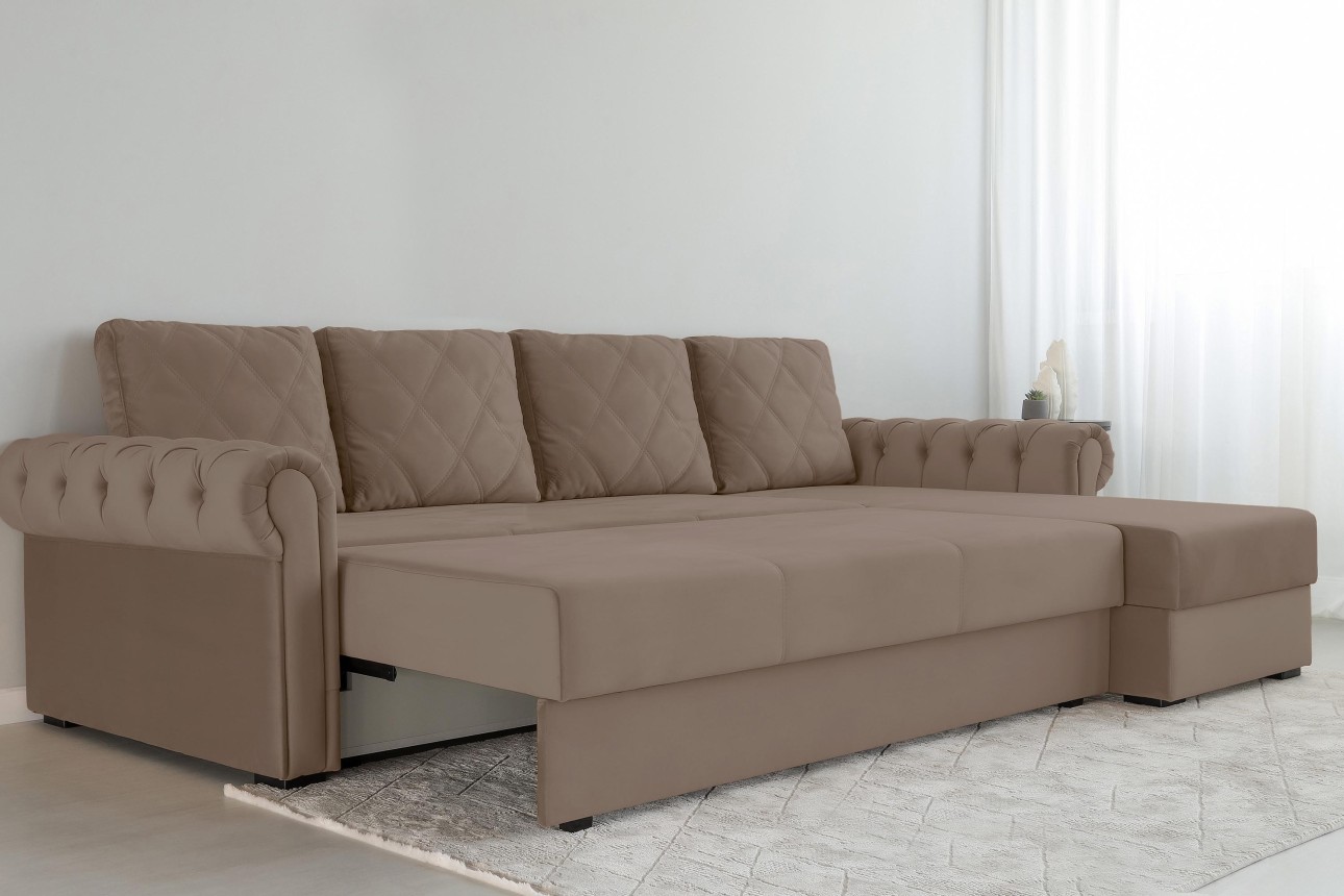 Colțar LUXURY 3, cu ladă de depozitare, 3150x1800x850 mm, suprafața dormit 2630x1600 mm.