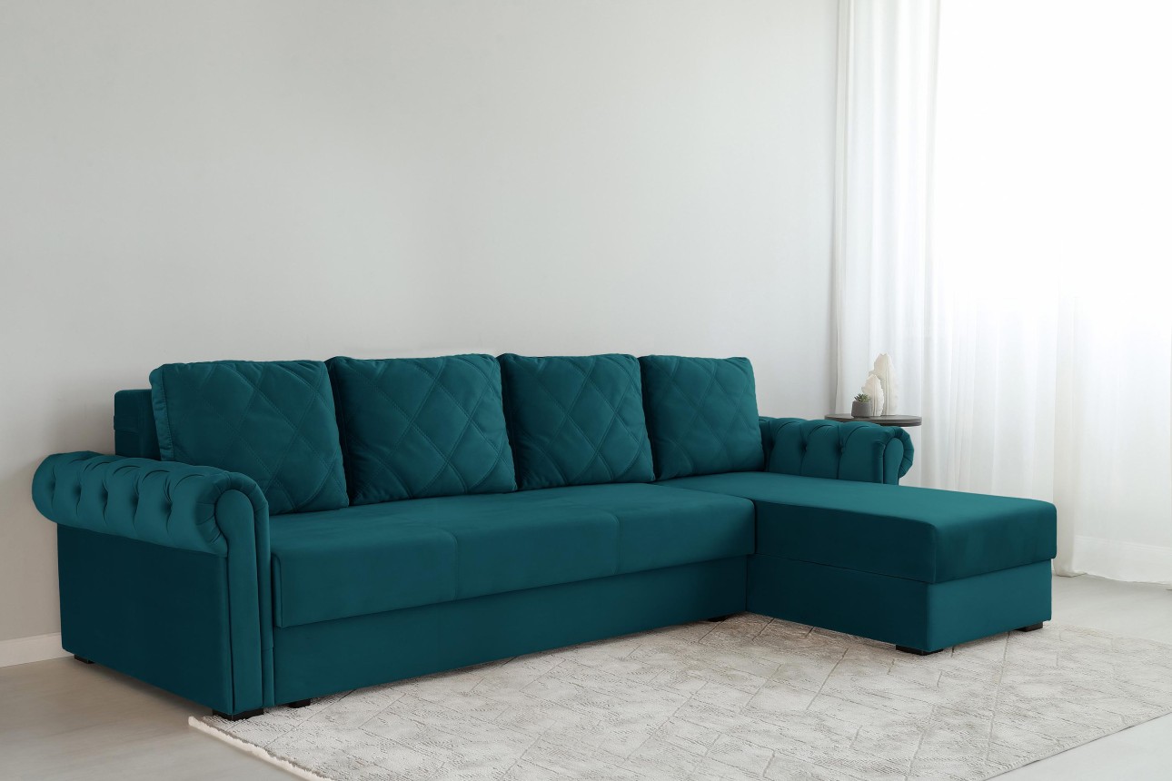 Colțar LUXURY 3, cu ladă de depozitare, 3150x1800x850 mm, suprafața dormit 2630x1600 mm.