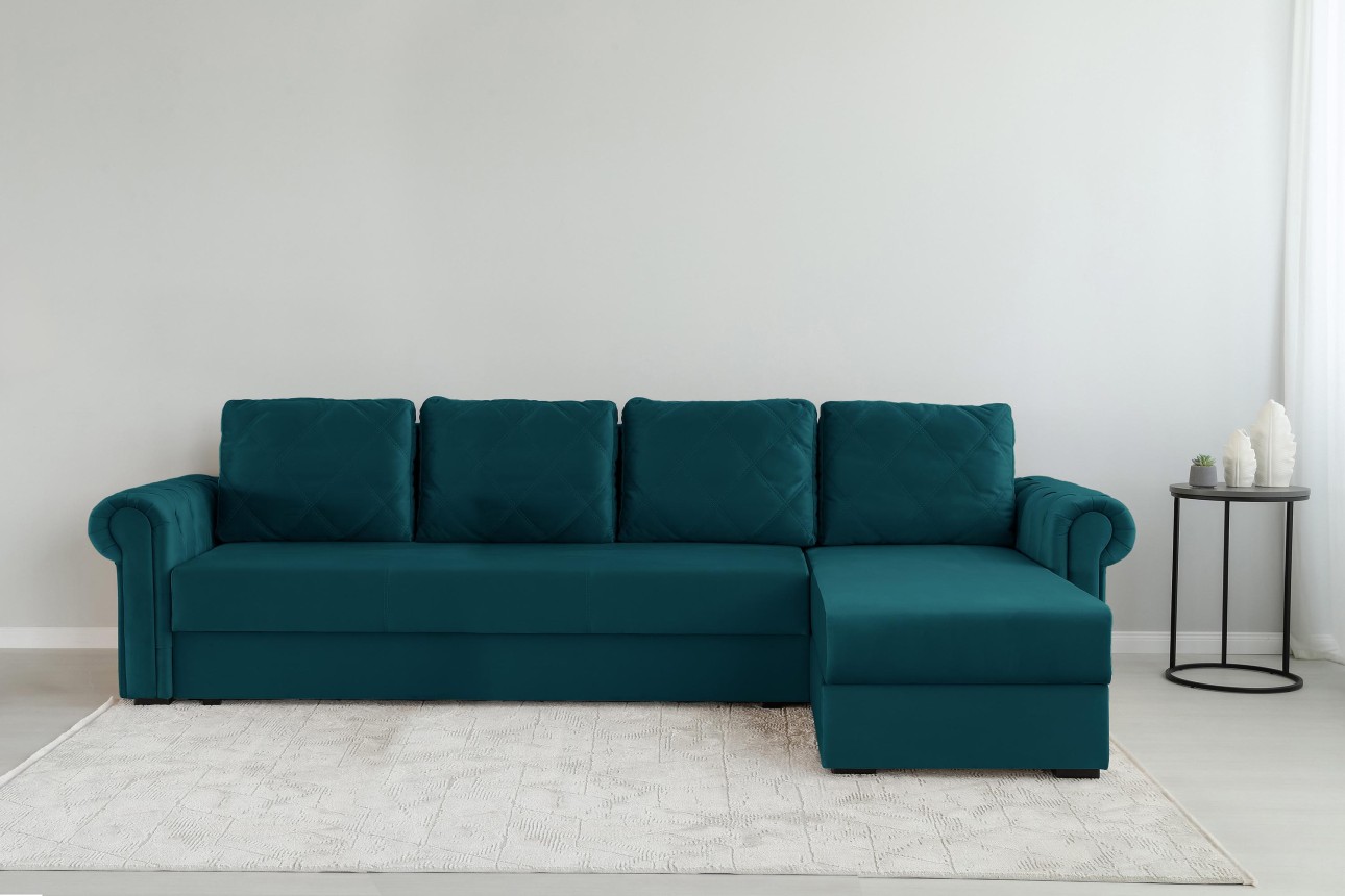 Colțar LUXURY 3, cu ladă de depozitare, 3150x1800x850 mm, suprafața dormit 2630x1600 mm.