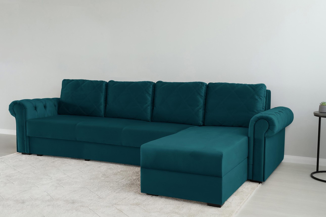 Colțar LUXURY 3, cu ladă de depozitare, 3150x1800x850 mm, suprafața dormit 2630x1600 mm.