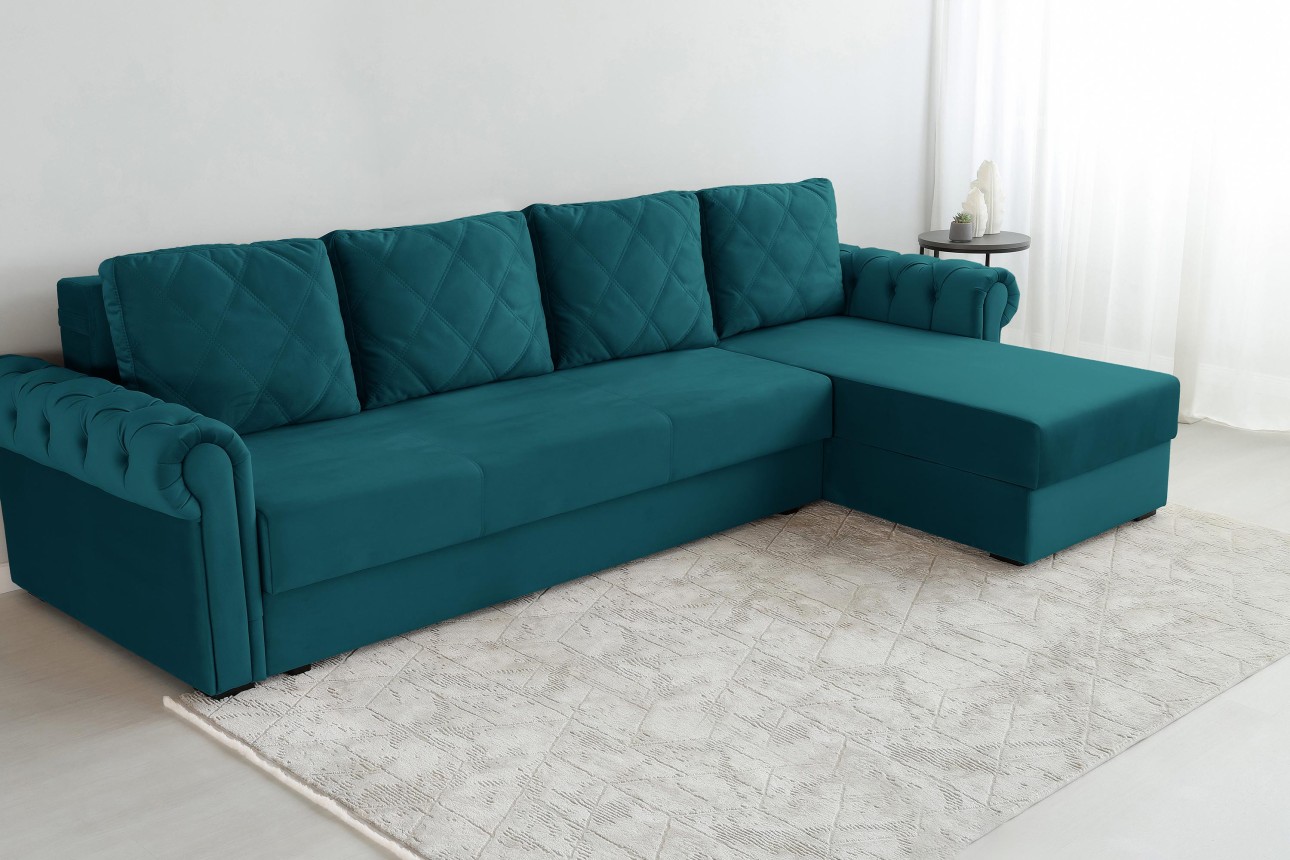 Colțar LUXURY 3, cu ladă de depozitare, 3150x1800x850 mm, suprafața dormit 2630x1600 mm.