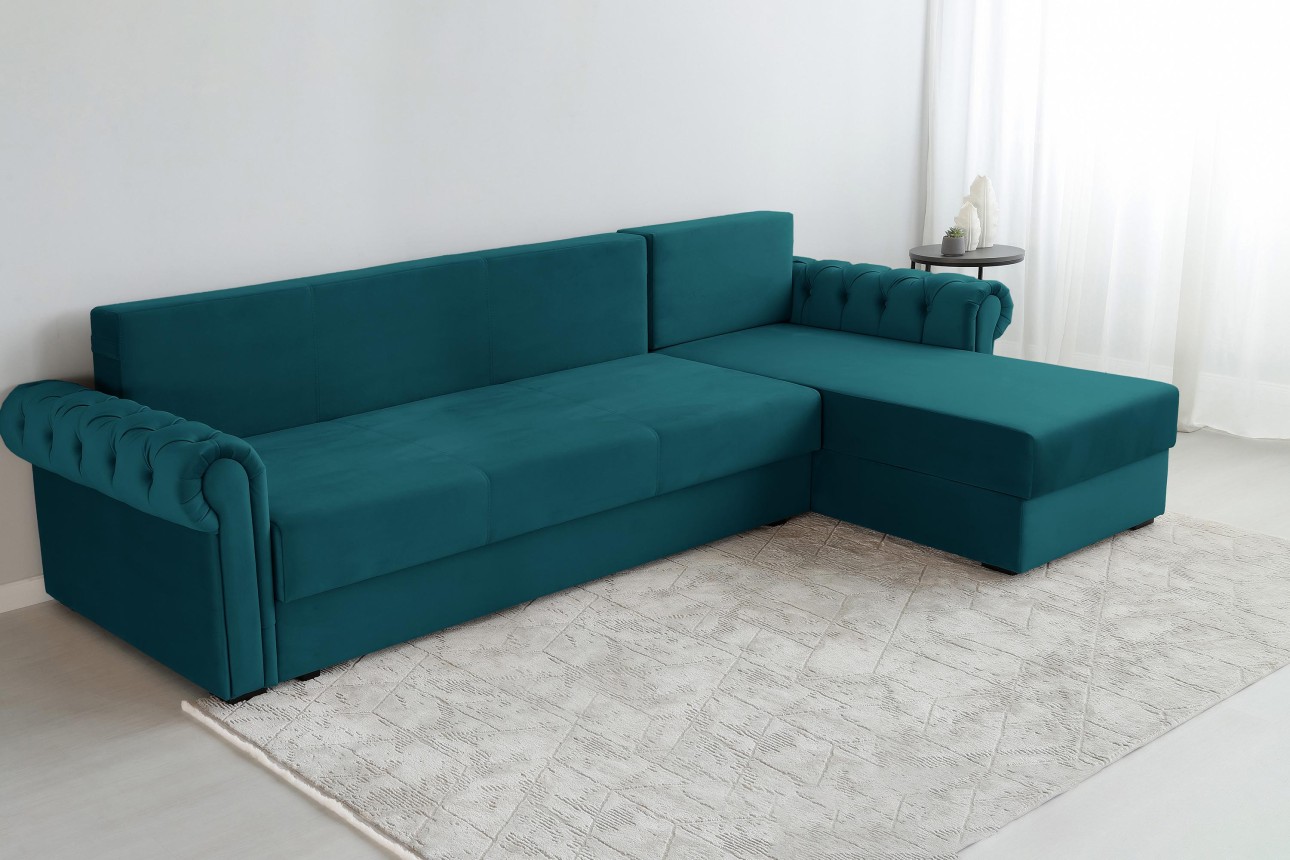Colțar LUXURY 3, cu ladă de depozitare, 3150x1800x850 mm, suprafața dormit 2630x1600 mm.