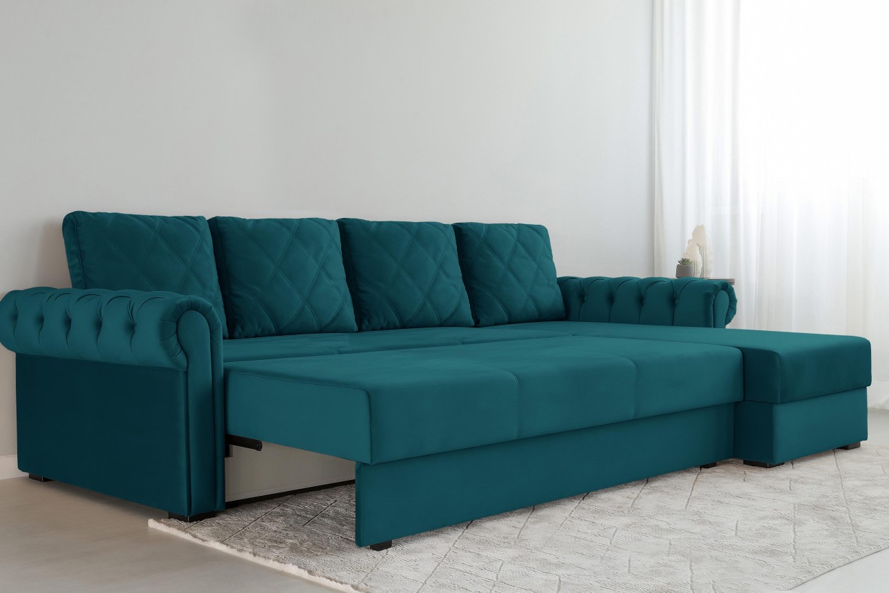Colțar LUXURY 3, cu ladă de depozitare, 3150x1800x850 mm, suprafața dormit 2630x1600 mm.