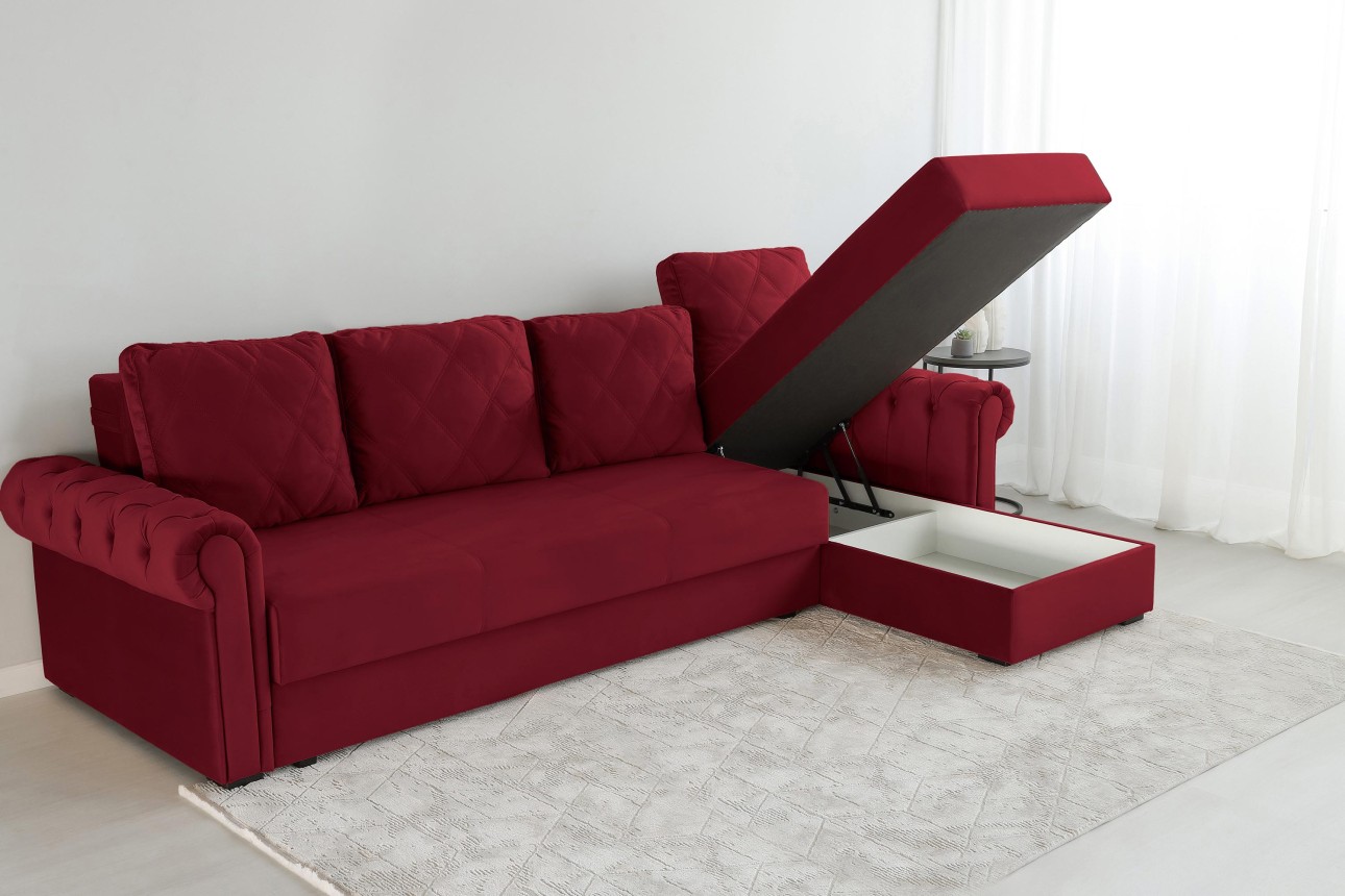 Colțar LUXURY 3, cu ladă de depozitare, 3150x1800x850 mm, suprafața dormit 2630x1600 mm.