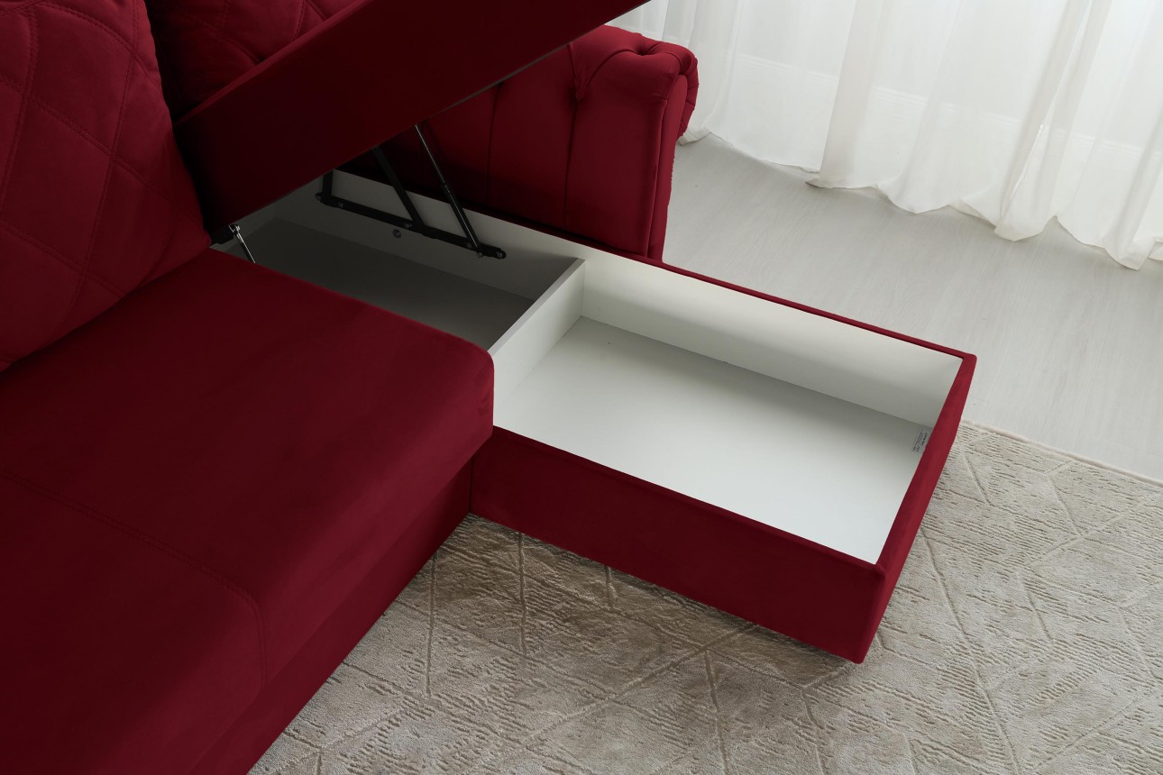 Colțar LUXURY 3, cu ladă de depozitare, 3150x1800x850 mm, suprafața dormit 2630x1600 mm.