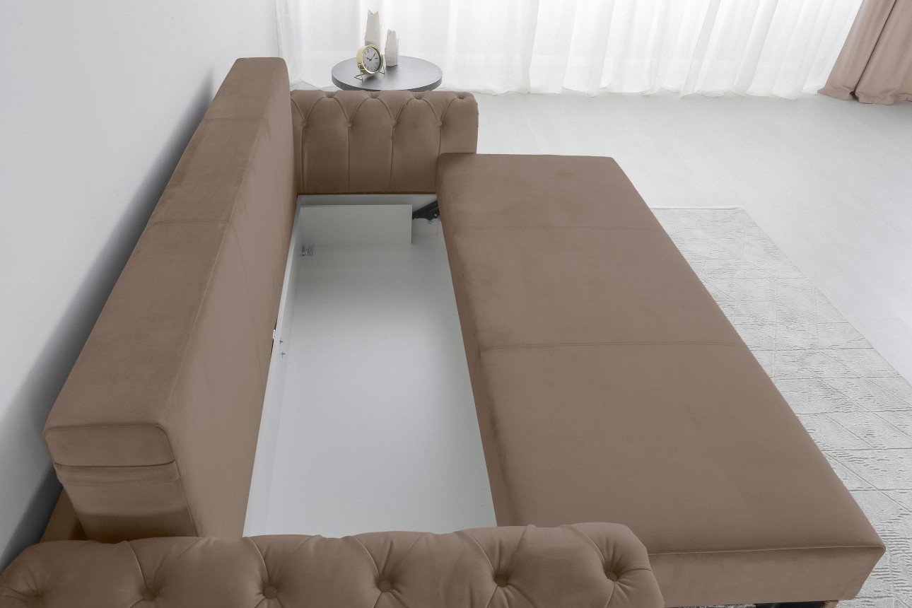 Canapea extensibilă LUXURY, cu ladă de depozitare, 2450x1060x850, suprafața dormit 1960x1600