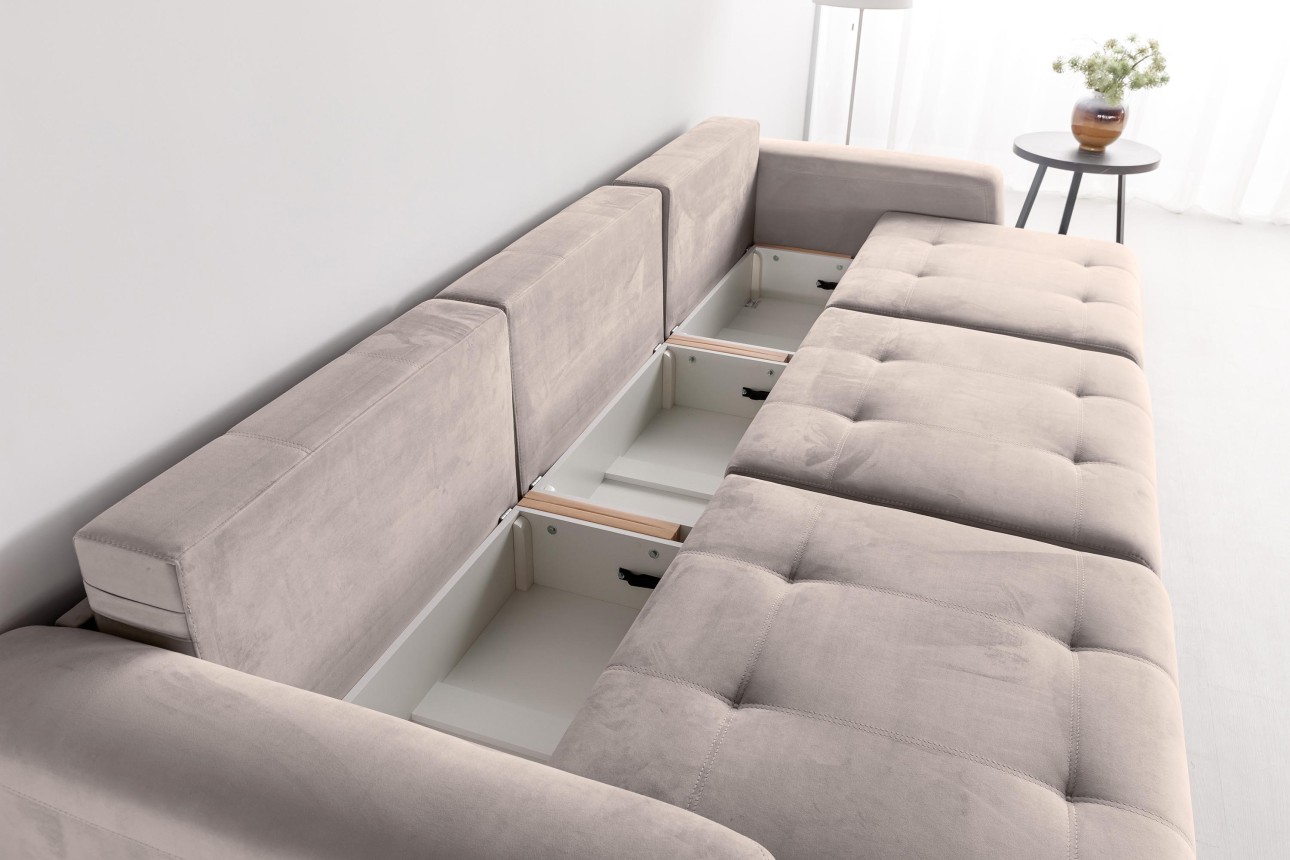 Canapea modulară KING 3 (1000), cu lada depozitare, 3570x1200x750 mm, spațiu de dormit 3050x1600 mm.