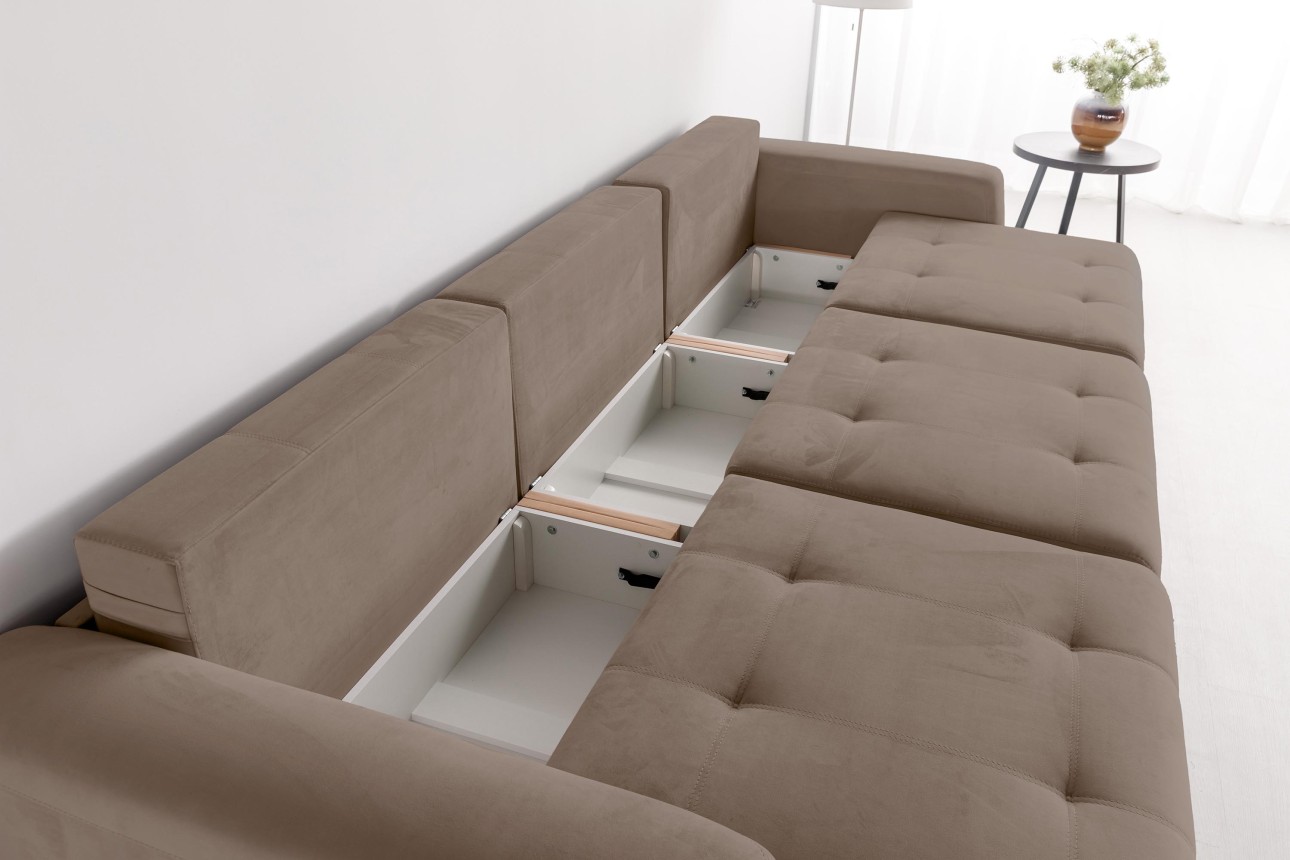 Canapea modulară KING 3 (1000), cu lada depozitare, 3570x1200x750 mm, spațiu de dormit 3050x1600 mm.