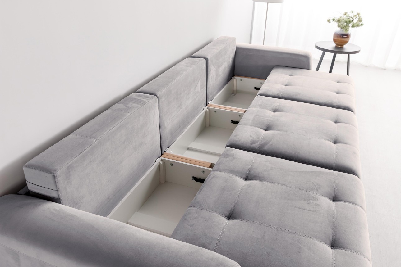 Canapea modulară KING 3 (1000), cu lada depozitare, 3570x1200x750 mm, spațiu de dormit 3050x1600 mm.