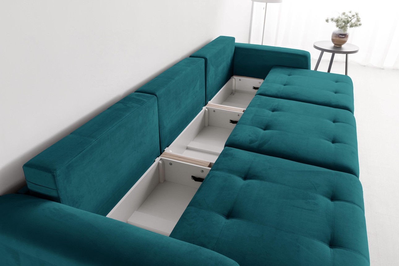 Canapea modulară KING 3 (1000), cu lada depozitare, 3570x1200x750 mm, spațiu de dormit 3050x1600 mm.