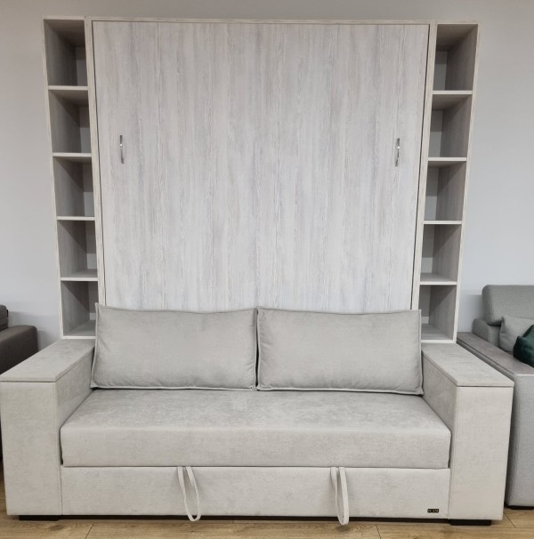 Pat rabatabil cu canapea liniara pe perete, cu mecanism pneumatic si somiera inclusa 1600x2000