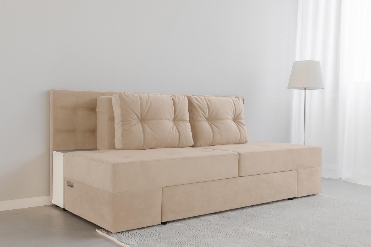 Canapea extensibilă MADRID, cu ladă de depozitare, noptiere integrate, mecanism de extindere „foarfece”, 2350x1050x1000 mm, spațiu de dormit 1550x2050 mm.