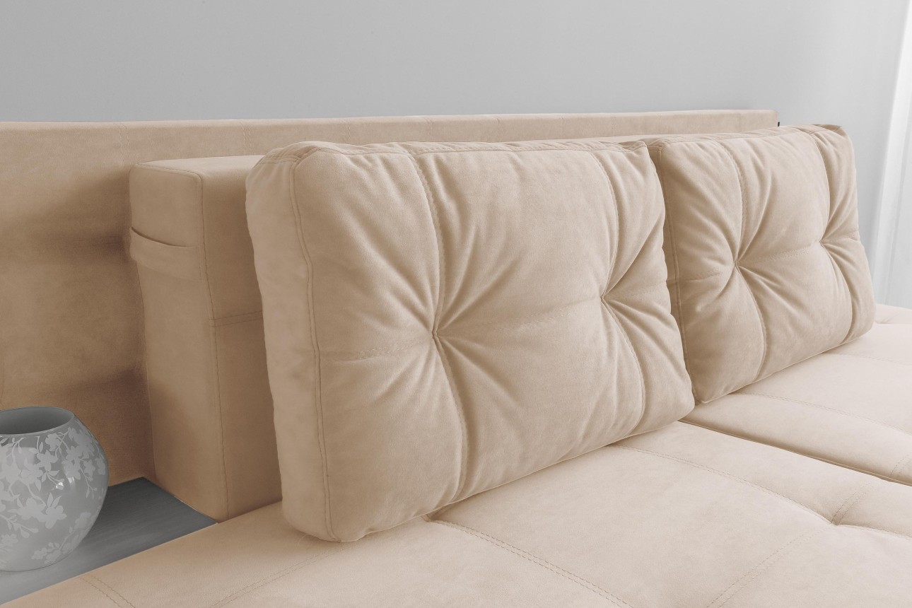 Canapea extensibilă MADRID, cu ladă de depozitare, noptiere integrate, mecanism de extindere „foarfece”, 2350x1050x1000 mm, spațiu de dormit 1550x2050 mm.