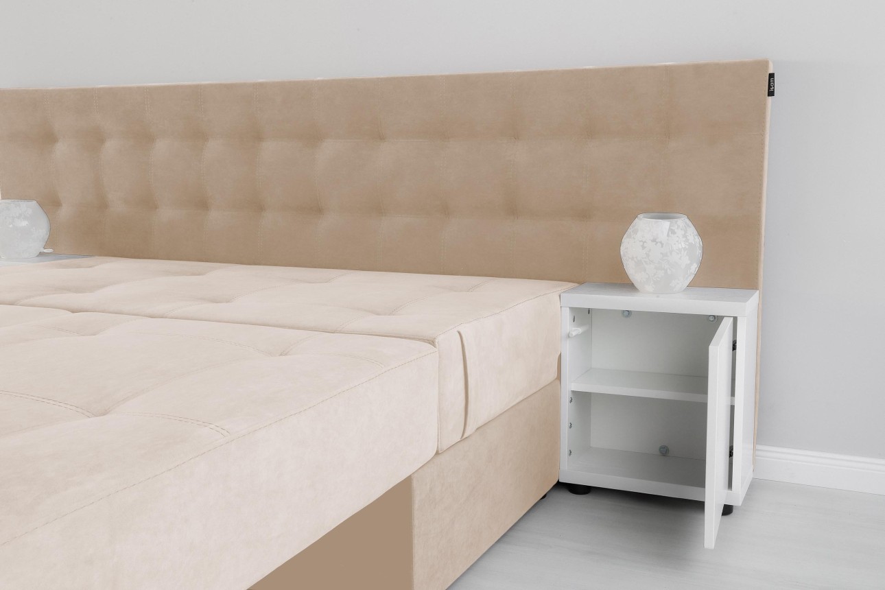 Canapea extensibilă MADRID, cu ladă de depozitare, noptiere integrate, mecanism de extindere „foarfece”, 2350x1050x1000 mm, spațiu de dormit 1550x2050 mm.