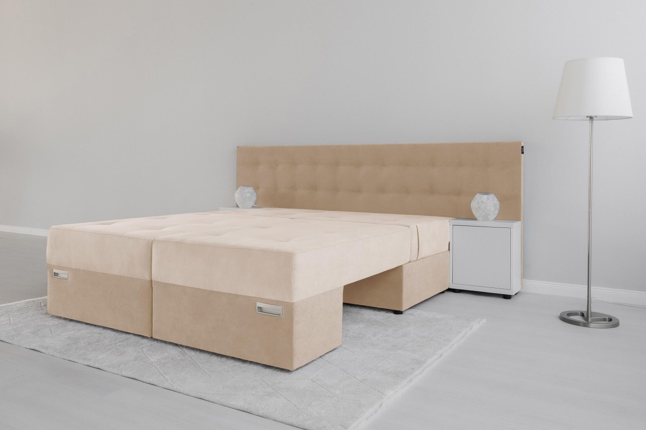Canapea extensibilă MADRID, cu ladă de depozitare, noptiere integrate, mecanism de extindere „foarfece”, 2350x1050x1000 mm, spațiu de dormit 1550x2050 mm.