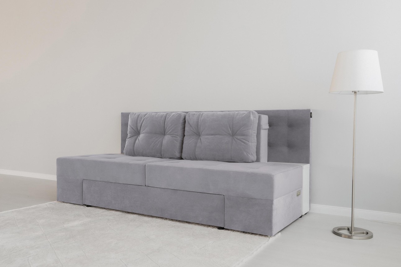 Canapea extensibilă MADRID, cu ladă de depozitare, noptiere integrate, mecanism de extindere „foarfece”, 2350x1050x1000 mm, spațiu de dormit 1550x2050 mm.