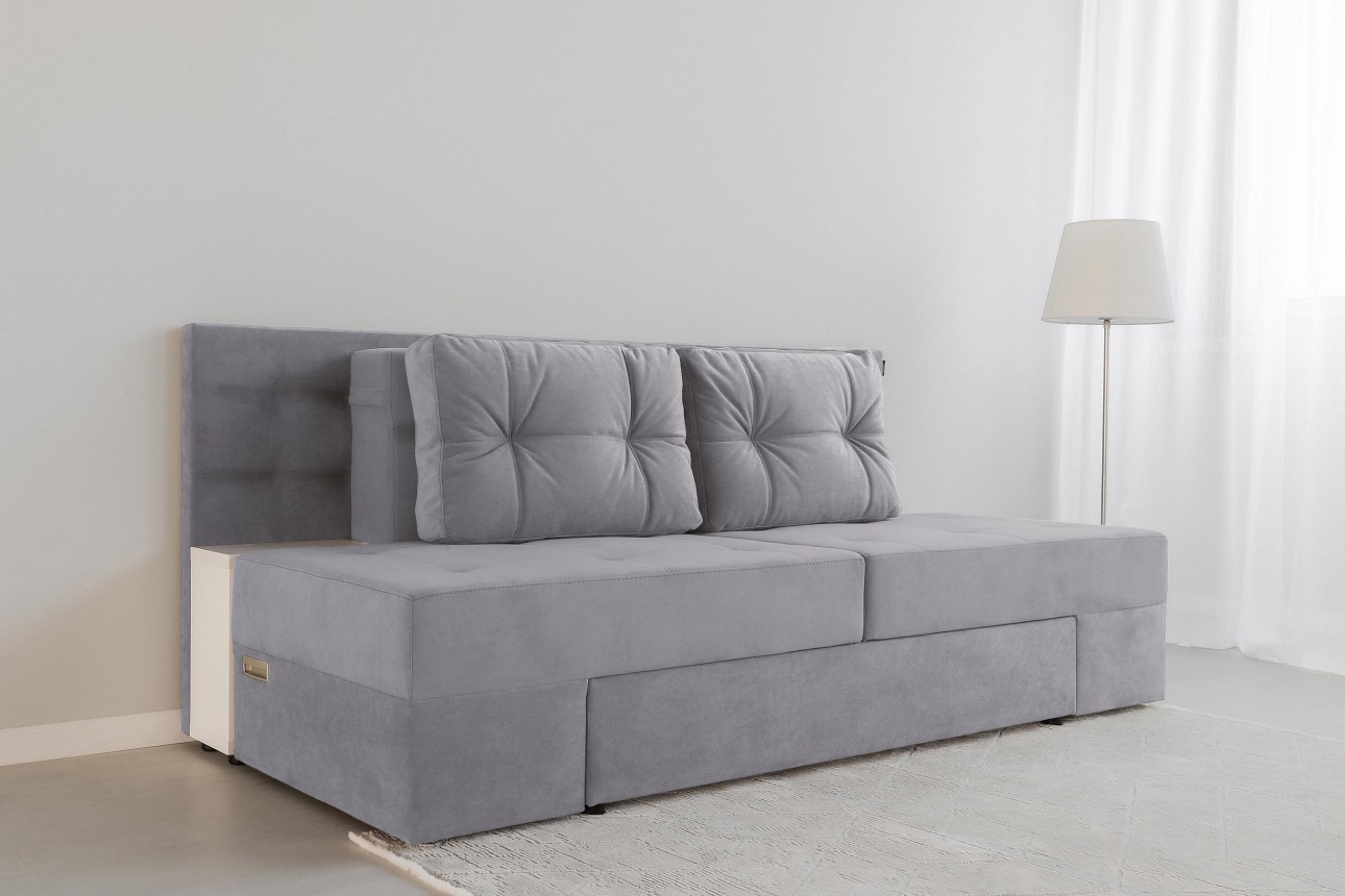 Canapea extensibilă MADRID, cu ladă de depozitare, noptiere integrate, mecanism de extindere „foarfece”, 2350x1050x1000 mm, spațiu de dormit 1550x2050 mm.