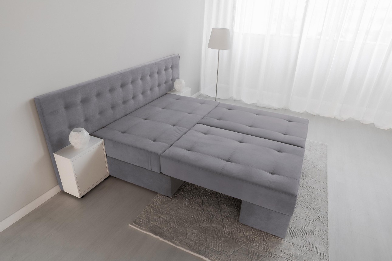 Canapea extensibilă MADRID, cu ladă de depozitare, noptiere integrate, mecanism de extindere „foarfece”, 2350x1050x1000 mm, spațiu de dormit 1550x2050 mm.